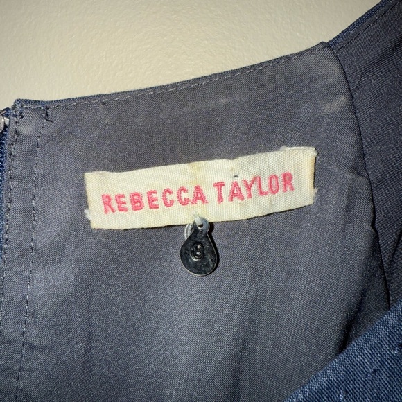 Rebecca Taylor Navy Linen Blend Dress with Lamb Leather Sides & Corset Back 8 - Picture 3 of 8